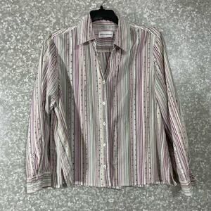 Alfred Dunner Pink Striped Plus Size Button Up Shirt - Size 14 - Embroidered Top